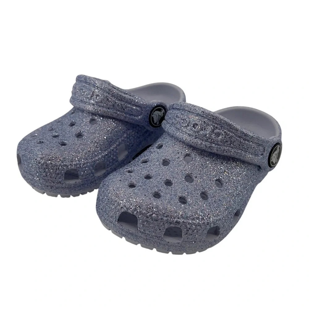 Crocs Classic Glitter Clog Frosted Glitter 6 Toddler C6 Kid Purple Sparkle NWT